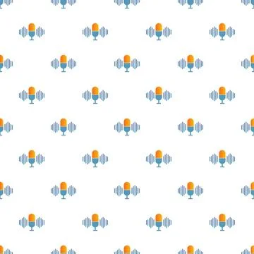 Repeating microphone and sound waves pattern design Stock Illustration