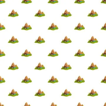 Repeating mountain landscape with small house pattern Stockillustratie