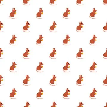 Repeating mouse pattern holding cheese on white Stock Illustration