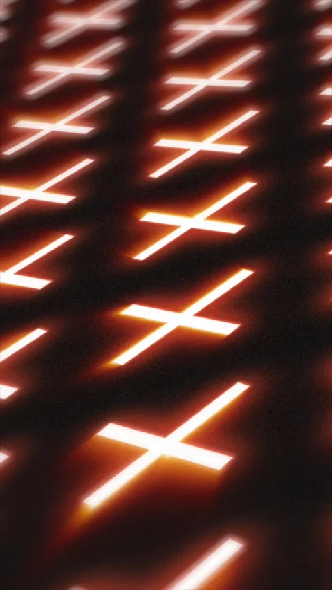 Repeating orange glowing cross shapes on a dark surface, creating a futuris.. Stock Footage 330612001