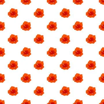 Repeating orange hibiscus flowers pattern on white background Stock Illustration