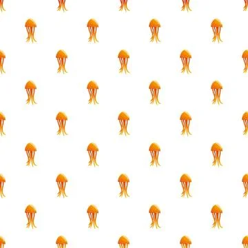 Repeating orange jellyfish pattern on white background 스톡 일러스트