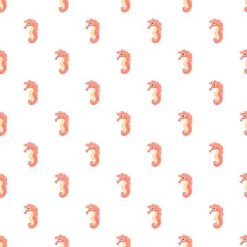 Repeating orange seahorse pattern on white background Stock Illustration