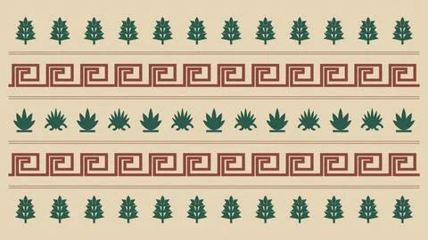 A repeating ornamental composition combines stylized foliage, lotus forms, .. Stock-Illustration