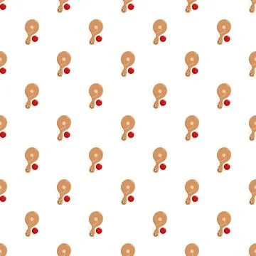 Repeating paddle ball toy pattern over white surface Ilustração Stock
