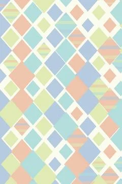 A repeating pastel diamond mosaic pattern in soft blue, green, and pink, cr.. Stock Illustration