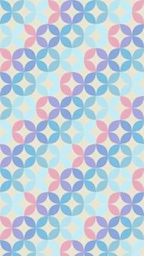 A repeating pastel flower pattern with soft blue, pink, and lilac petals cr.. Stock-Illustration