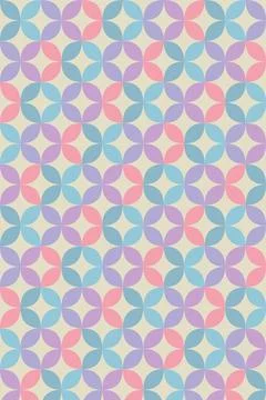 A repeating pastel geometric pattern of overlapping circles in pink, purple.. 스톡 일러스트