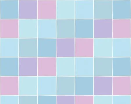 A repeating pastel square tile pattern in soft blue and pink, creating a ca.. 库存插图