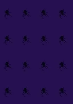 Repeating pattern of black spider silhouettes on a deep purple background 스톡 일러스트