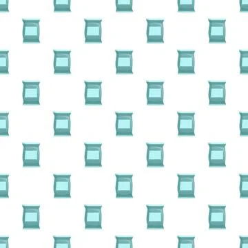 Repeating pattern of blue plastic pouches on white background Stock Illustration