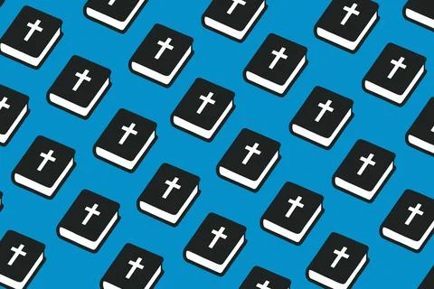 Repeating Pattern of Books with Crosses on Blue Background Ilustración de archivo