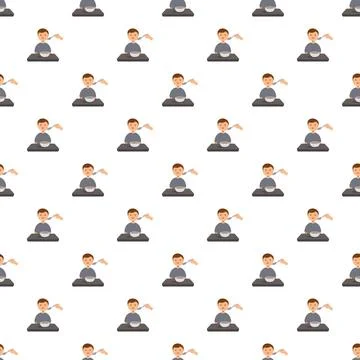 Repeating pattern boy eating food spoon bowl Stock Illustration