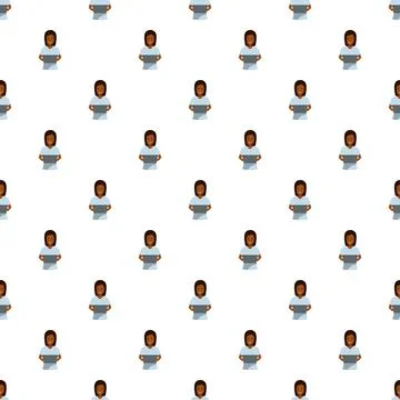 Repeating pattern of business woman working with laptop Stock Illustration