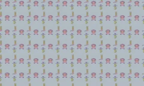 Repeating pattern of cartoon girl with pink hair and purple dress Stock Illustration