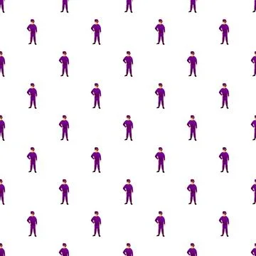 Repeating pattern of cartoon men in purple uniform 스톡 일러스트
