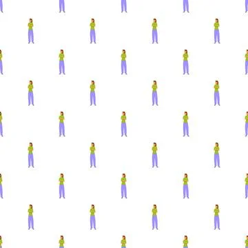 Repeating pattern of cartoon woman standing with crossed arms Stock Illustration