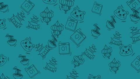 Repeating pattern of chinese new year themed illustrations Stock Footage 325012828