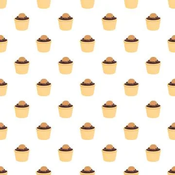 Repeating pattern of chocolate pudding cups with nut topping Stock Illustration