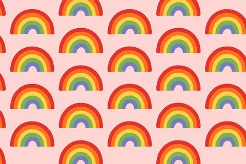Repeating Pattern of Colorful Rainbows on Pink Background 스톡 일러스트