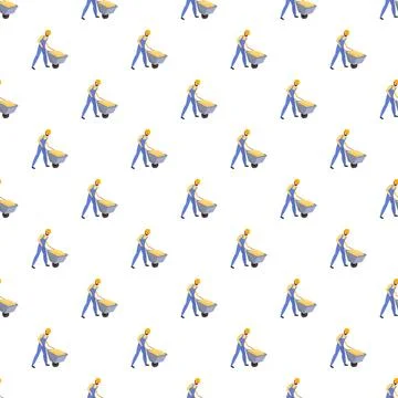 Repeating pattern with construction worker pushing wheelbarrow Stockillustratie