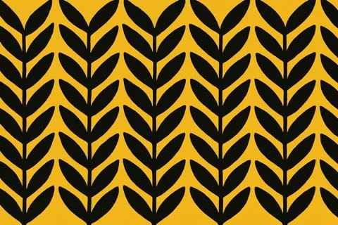 Repeating pattern of dark blue leaf shapes on a yellow background Illustrazione stock