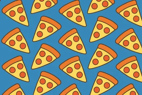 Repeating Pattern of Delicious Pizza Slices on Blue Background イラスト素材
