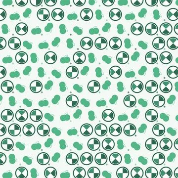 Repeating pattern design featuring green geometric circle shapes and fruit .. Stock Illustration