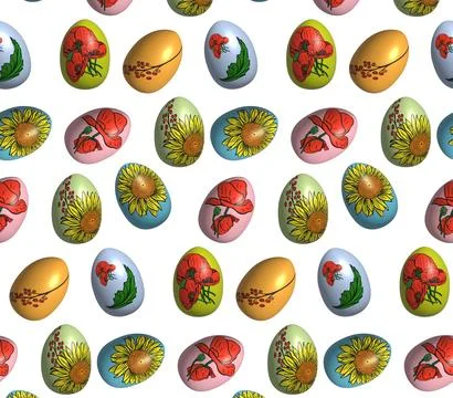 Repeating pattern of Easter colorful eggs, Happy Easter, 3D rendering illus.. Stockillustratie