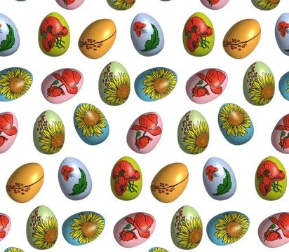 Repeating pattern of Easter colorful eggs, Happy Easter, 3D rendering illu... Stock Photos