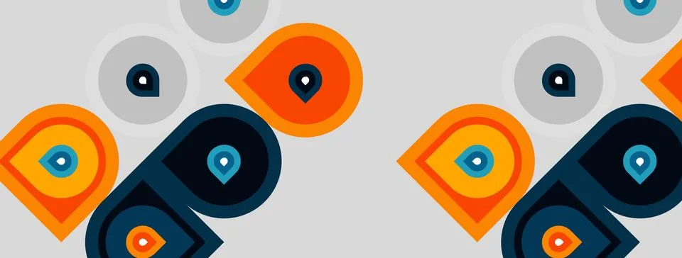 Repeating pattern features circles, squares. Orange, teal, gray colors domina Illustrazione stock