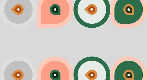 Repeating pattern features circles, varying colors. Shapes inside include sma Stock Illustration