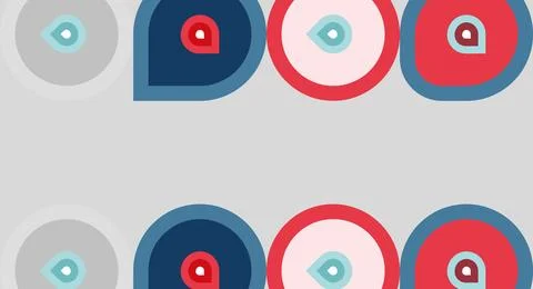 Repeating pattern features colorful circles, shapes. Minimalist design uses.. Illustrazione stock