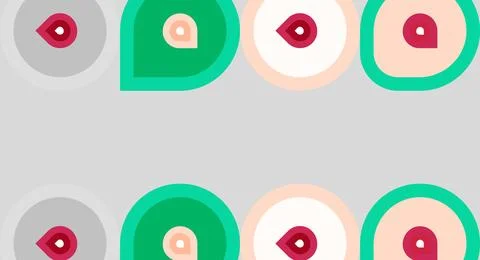 Repeating pattern features colorful circles, pink dots, green arcs. Simple イラスト素材