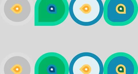 Repeating pattern features colorful circles, squares within. Simple geometric Stock Illustration