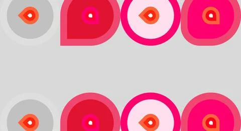 Repeating pattern features colorful circles, varying shades pink, red, gray. Stock Illustration