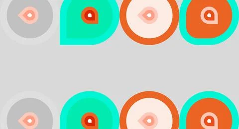 Repeating pattern features colorful circles, squares within. Shapes overlap Stock Illustration