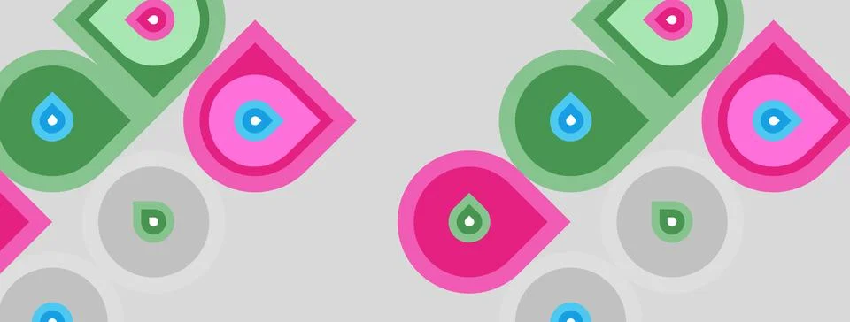 Repeating pattern features colorful floral shapes. Pink, green, blue hues Stock Illustration