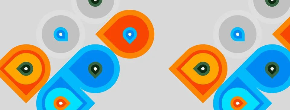 Repeating pattern features colorful geometric shapes. Circles, rectangles Stock Illustration
