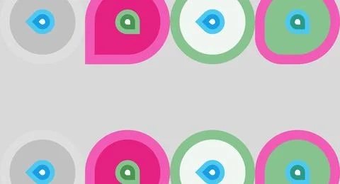 Repeating pattern features colorful shapes. Circles, squares, pink, blue, gre イラスト素材