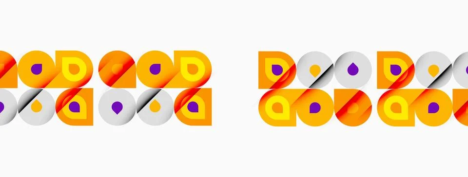Repeating pattern features orange, purple, gray circles, squares. Simple Stockillustratie
