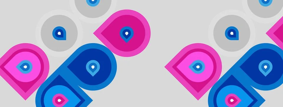 Repeating pattern features pink, blue circles, gray background. Shapes resemb Stock Illustration