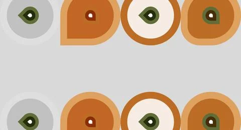 Repeating pattern features rounded shapes, varying colors. Minimalist design, Stock Illustration
