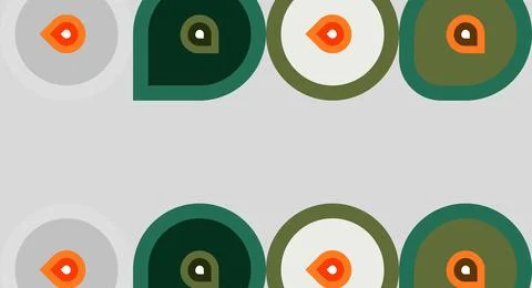 Repeating pattern features rounded shapes, varying colors. Minimalist design, Stock Illustration