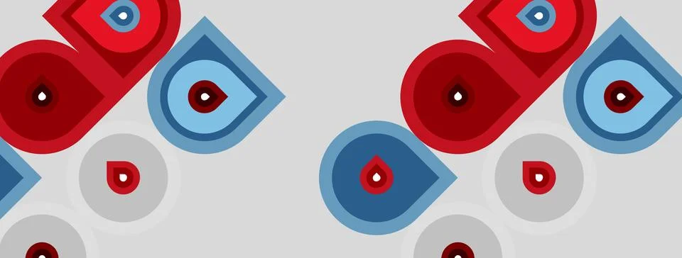 Repeating pattern features stylized eyes. Red, blue hues dominate design. S.. Stock Illustration
