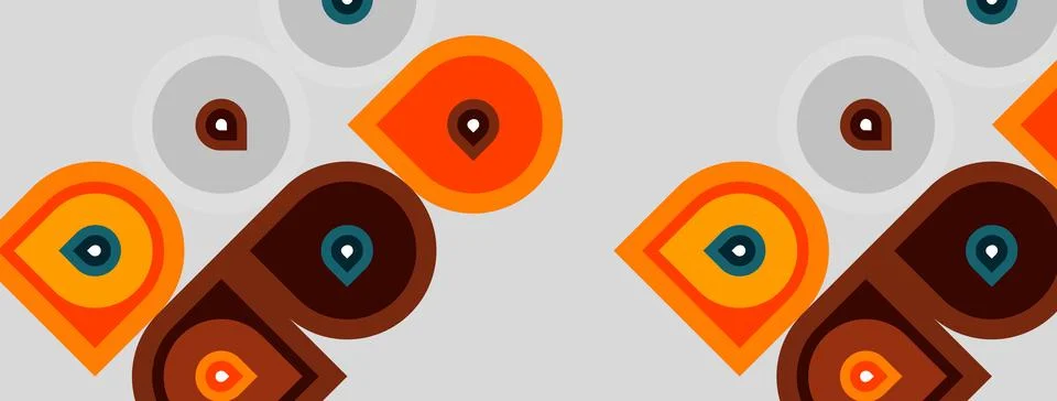 Repeating pattern features stylized owls. Brown, orange, teal colors dominate Illustrazione stock