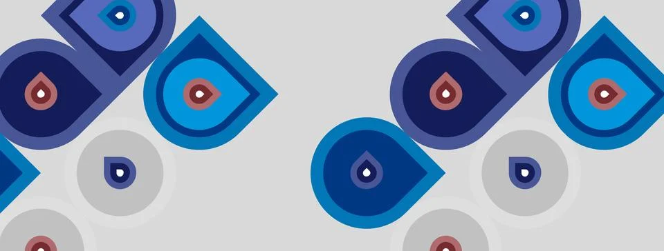Repeating pattern features stylized teardrop shapes. Blue, purple, gray tones Stock Illustration