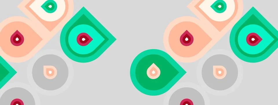 Repeating pattern features stylized teardrop shapes. Colors include green, .. 스톡 일러스트
