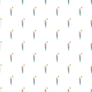 Repeating pattern featuring celebrating women with balloons Stock Illustration