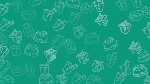 Repeating pattern featuring donuts, coffee beans, cupcakes, and drinks Stock Footage 319418360